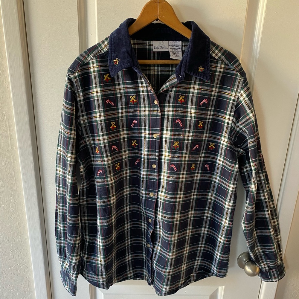 Vintage 90s Women’s Plaid Christmas Button Down Shirt
